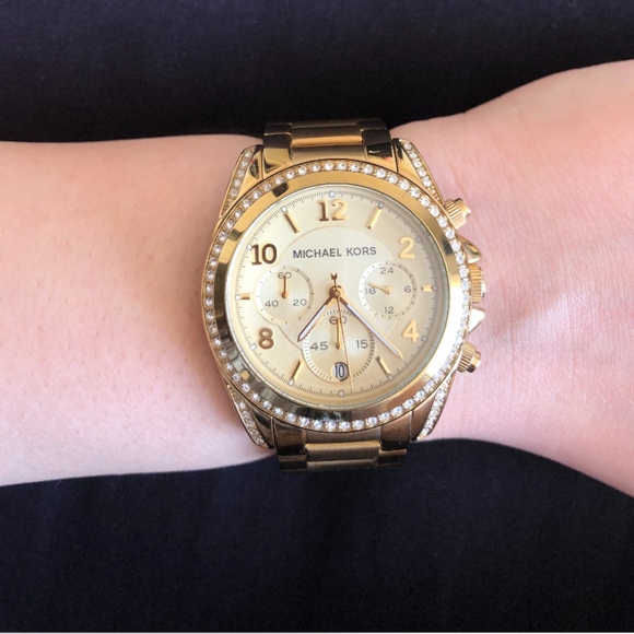 Michael Kors Blair Glitz Womens Watch MK5166 Gold Crystal Bezel 6\